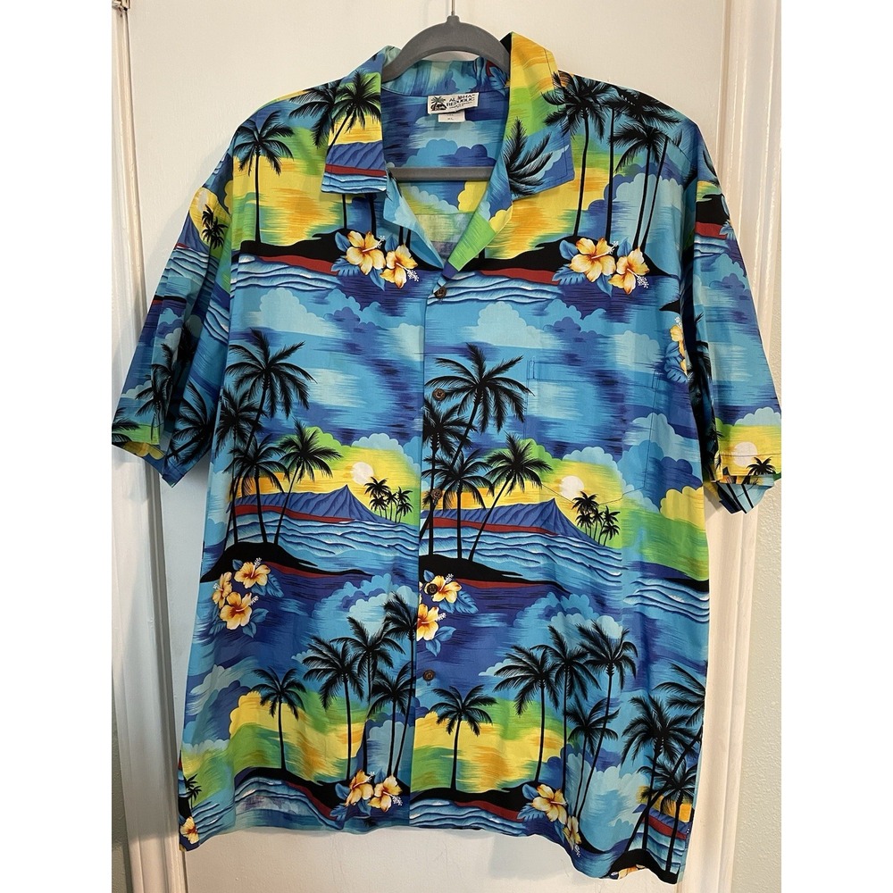 Aloha Republic Hawaiian Shirt All Over Print Cotton‎ Vintage Vibrant Men's XL